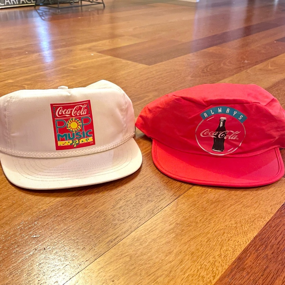 Lot of 2 vintage Coca-Cola 90s Pop Music Snapback Hat Cap